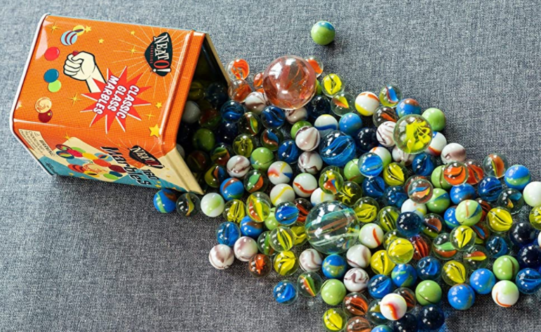 已过期toysmith 儿时经典弹珠玩具160个,怀旧铁皮盒装