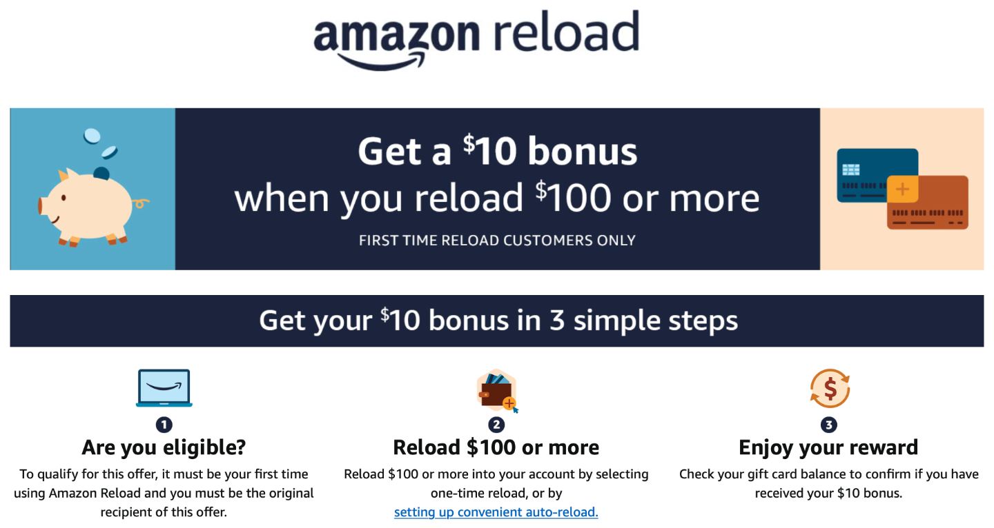 Amazon Reload 新用户充 100礼卡领福利 提前备战prime Day 免费得额外 10礼卡 北美省钱快报