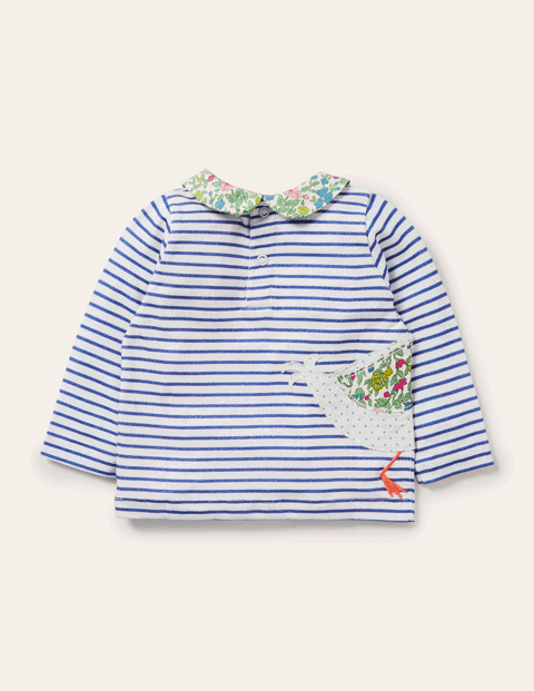 BodenBig Applique Collared T-shirt - Ivory/Venice Blue Ducks | Boden US