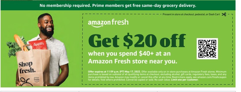 即将截止 Amazon Fresh Stores 新鲜蔬果肉类海鲜实体店限时优惠满 40立减 北美省钱快报