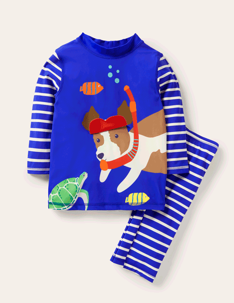 Boden儿童图案可翻折防晒泳衣套装