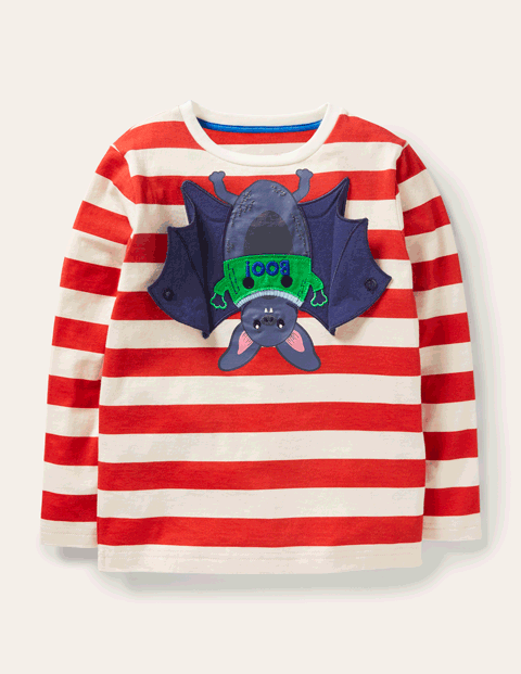 BodenLift-the-flap Spooky T-shirt - Rockabilly Red/Ivory Bat | Boden US