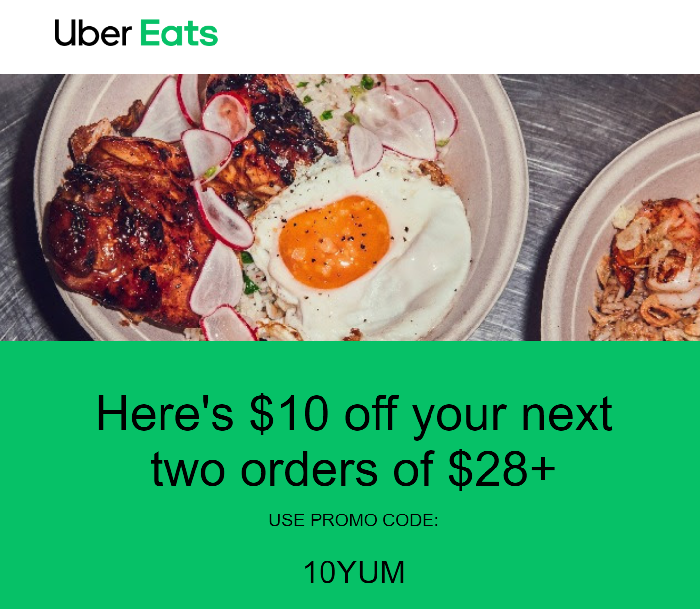 Uber Eats 限时满减活动满$28减$10 - 北美省钱快报