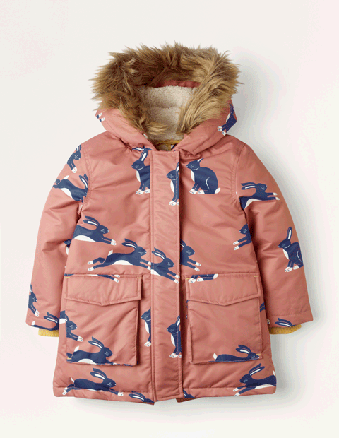 BodenCosy Waterproof Parka - Dusky Rose Pink Bunny | Boden US