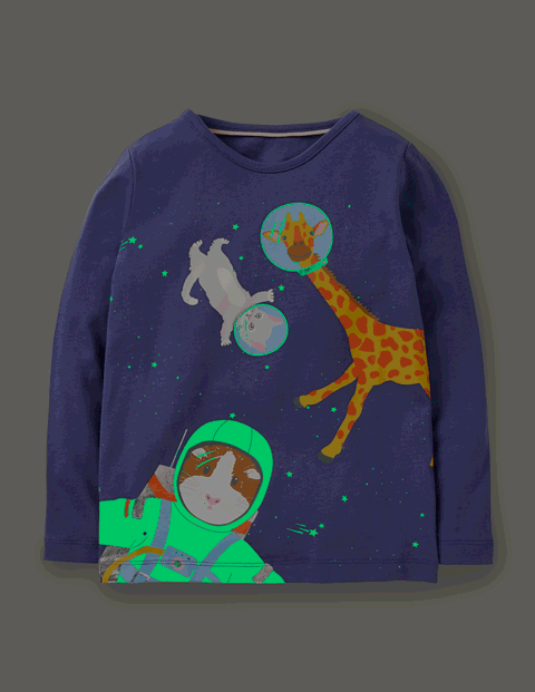 BodenGlow-in-the-dark Logo T-Shirt - Starboard Blue Space Animals | Boden US