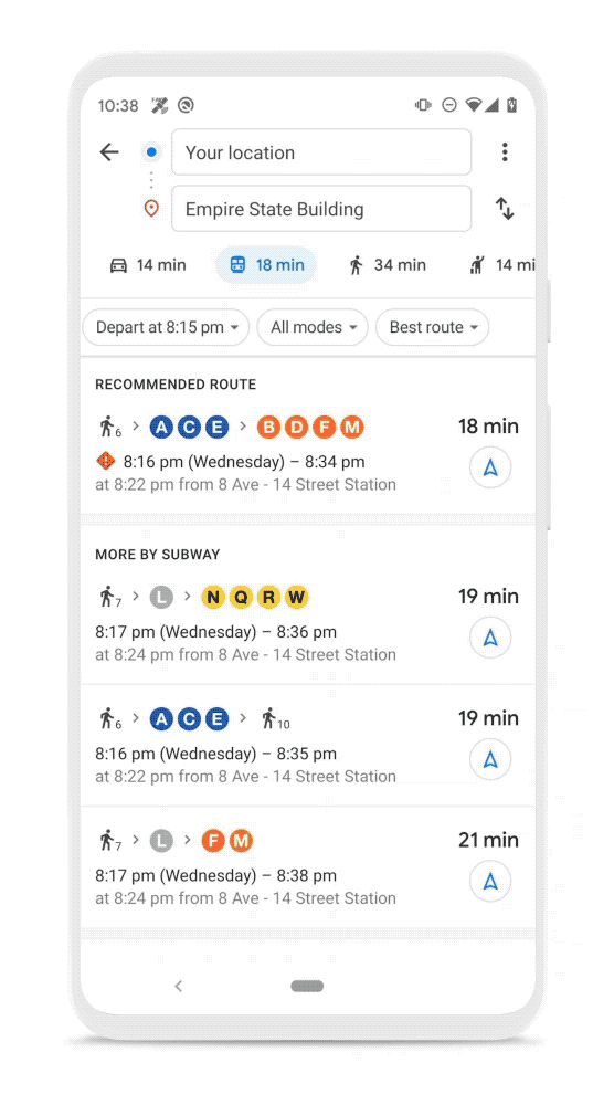 Google地图 新功能 公交信息