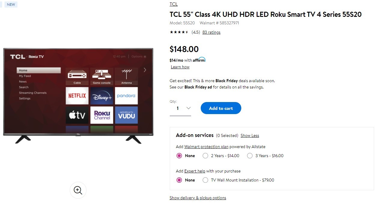 开抢 Tcl 55s 55 4k Hdr Roku Tv 智能电视 148 手慢无 北美省钱快报