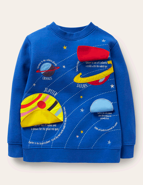 BodenLift-the-flap Space Sweatshirt - Brilliant Blue Space | Boden US