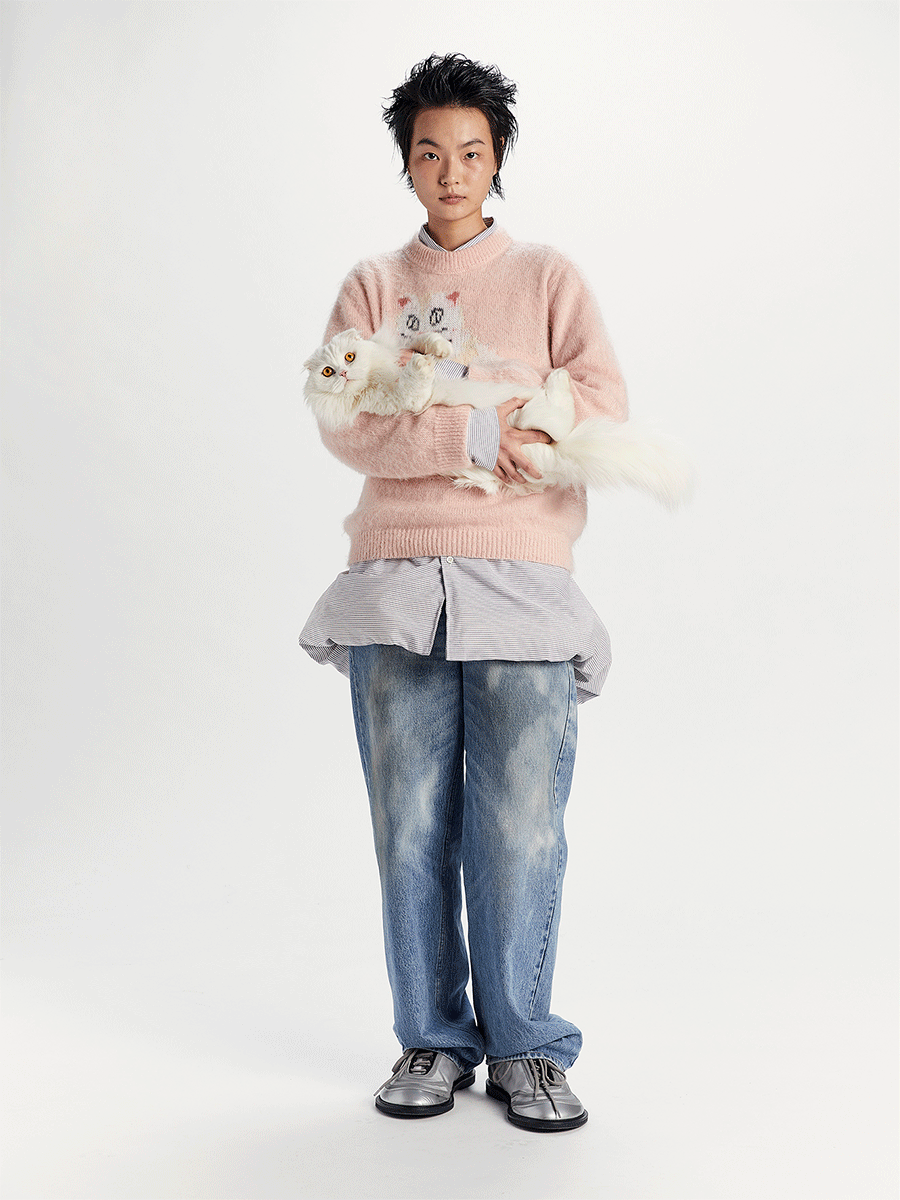 Magliano Pink Cat Print Mohair Sweater