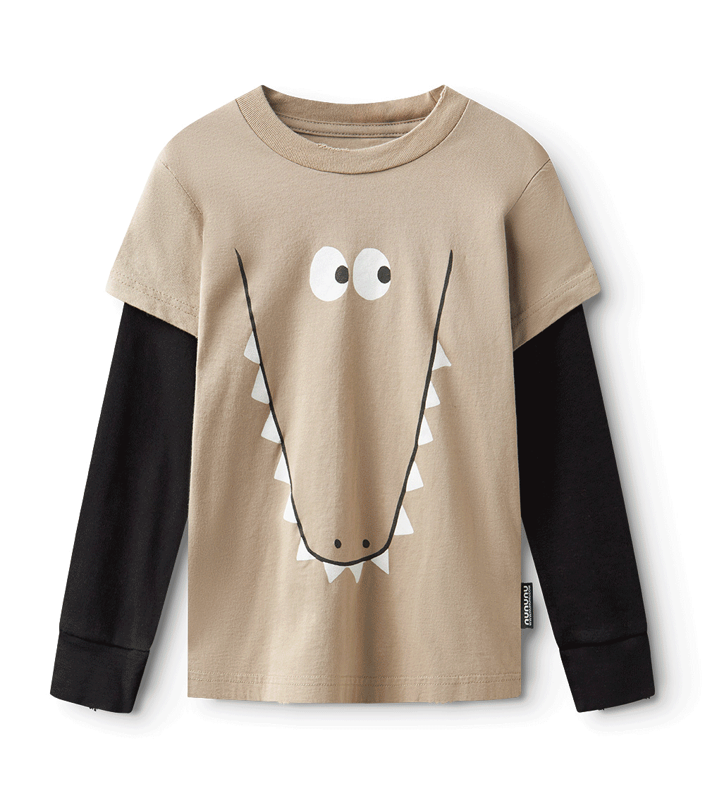 NUNUNUSingle Cotton Layered Croco Print Long Sleeve Tee