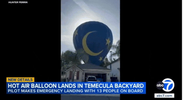 载13人热气球迫降加州后院却毫发无损...