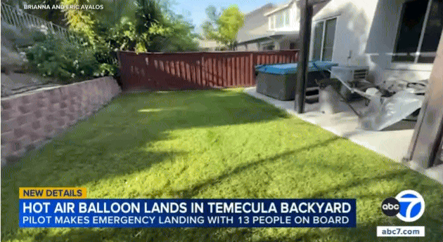 载13人热气球迫降加州后院却毫发无损...